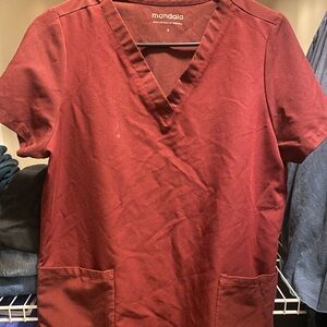 Mandala Women's Short Sleeve Burgundy Scrub Top